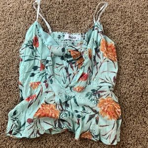 Floral tank with a tie in the front